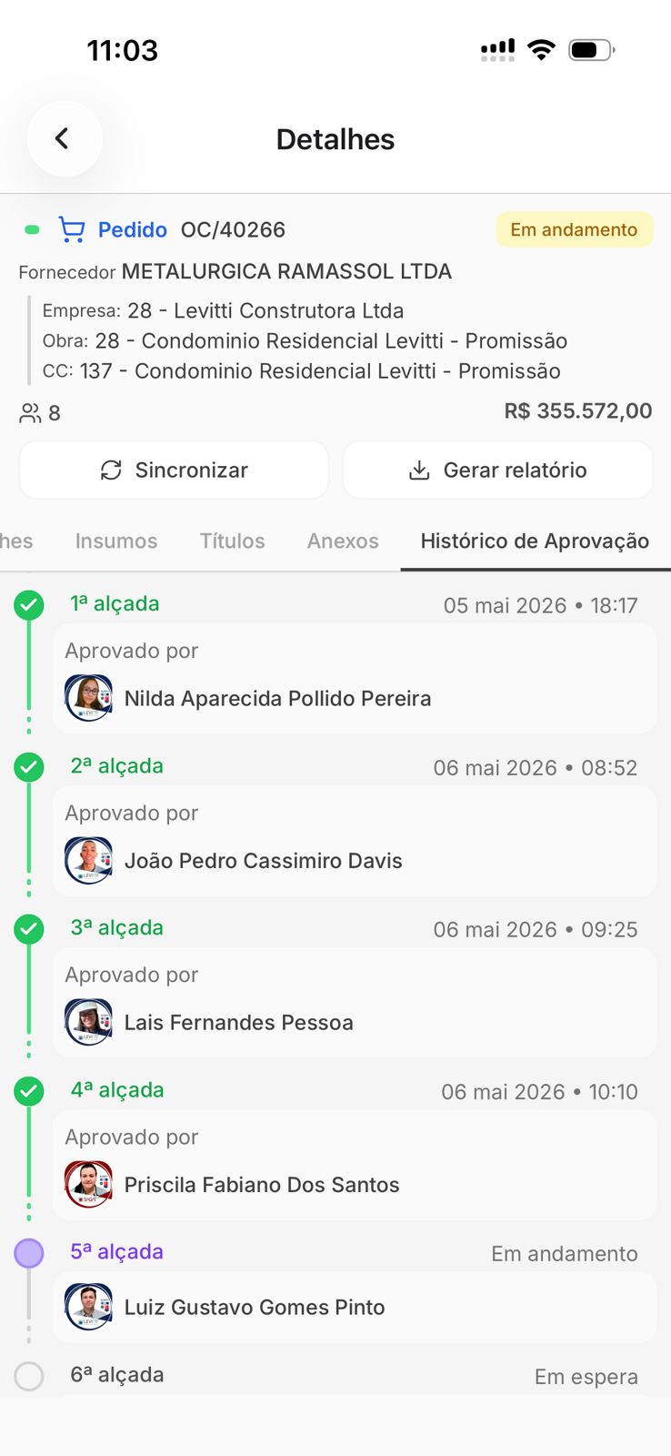 Histórico de alçadas